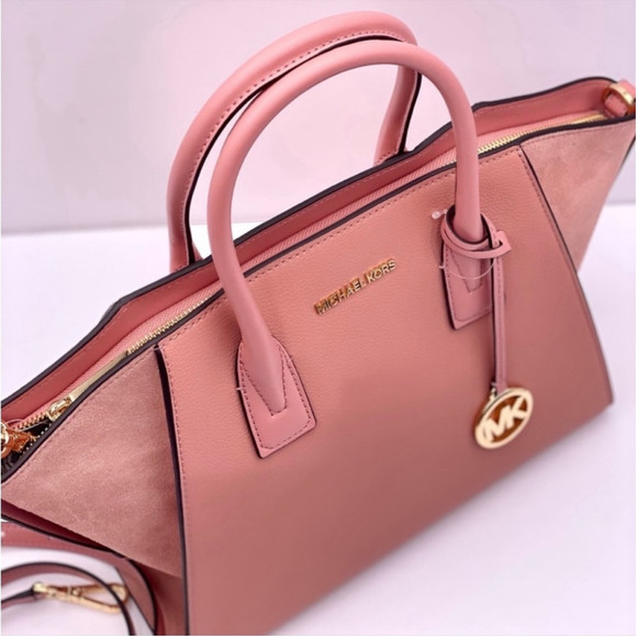 Michael Kors Avril Large Top Zip Satchel Shoulder Bag Sunset Rose Pink - Picture 7 of 13